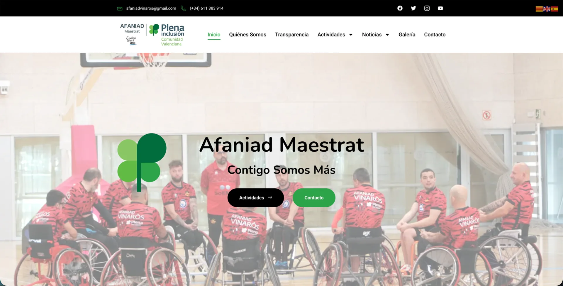 Página de inicio de Afaniad Maestrat con un equipo de baloncesto en silla de ruedas