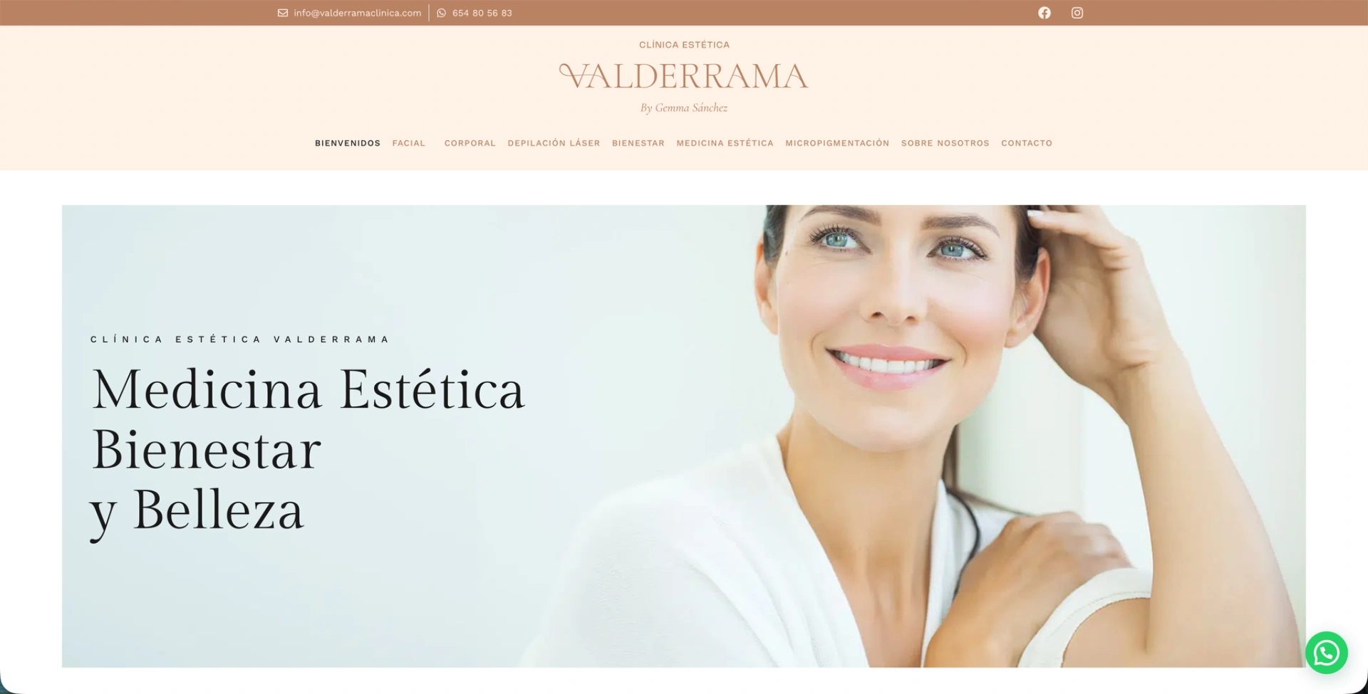 Página de inicio de Clínica Estética Valderrama con su propuesta de medicina estética