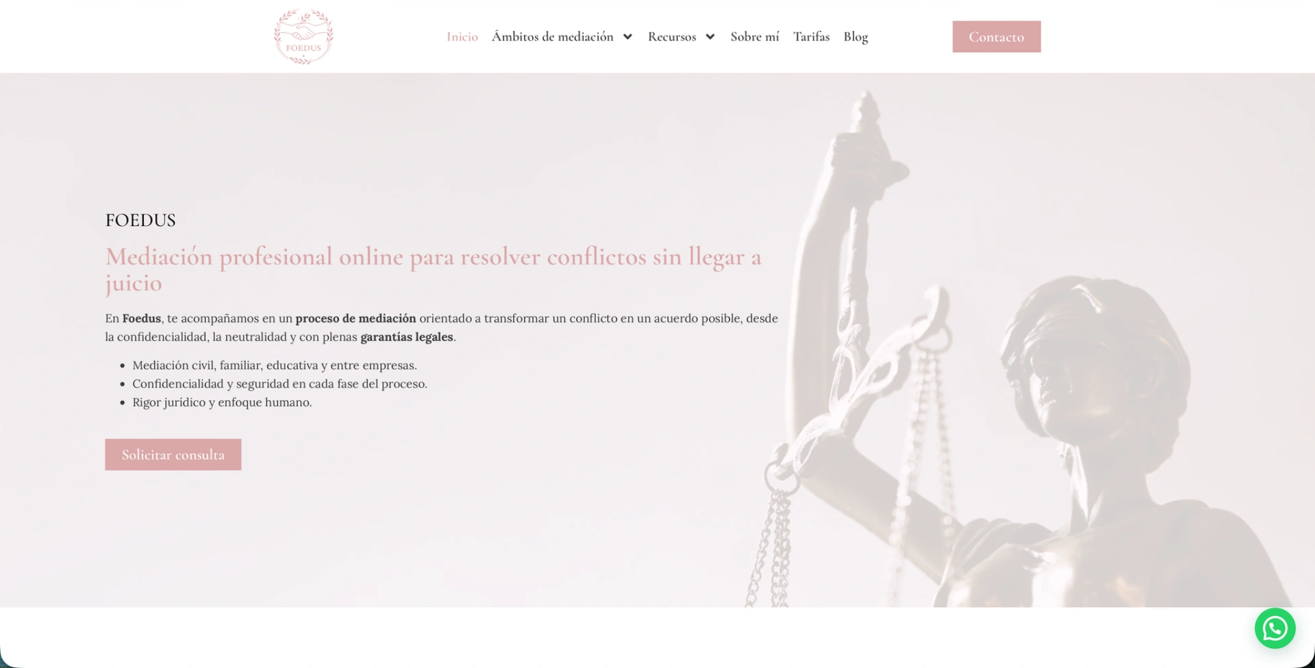Página de inicio de Foedus con la presentación de su proyecto