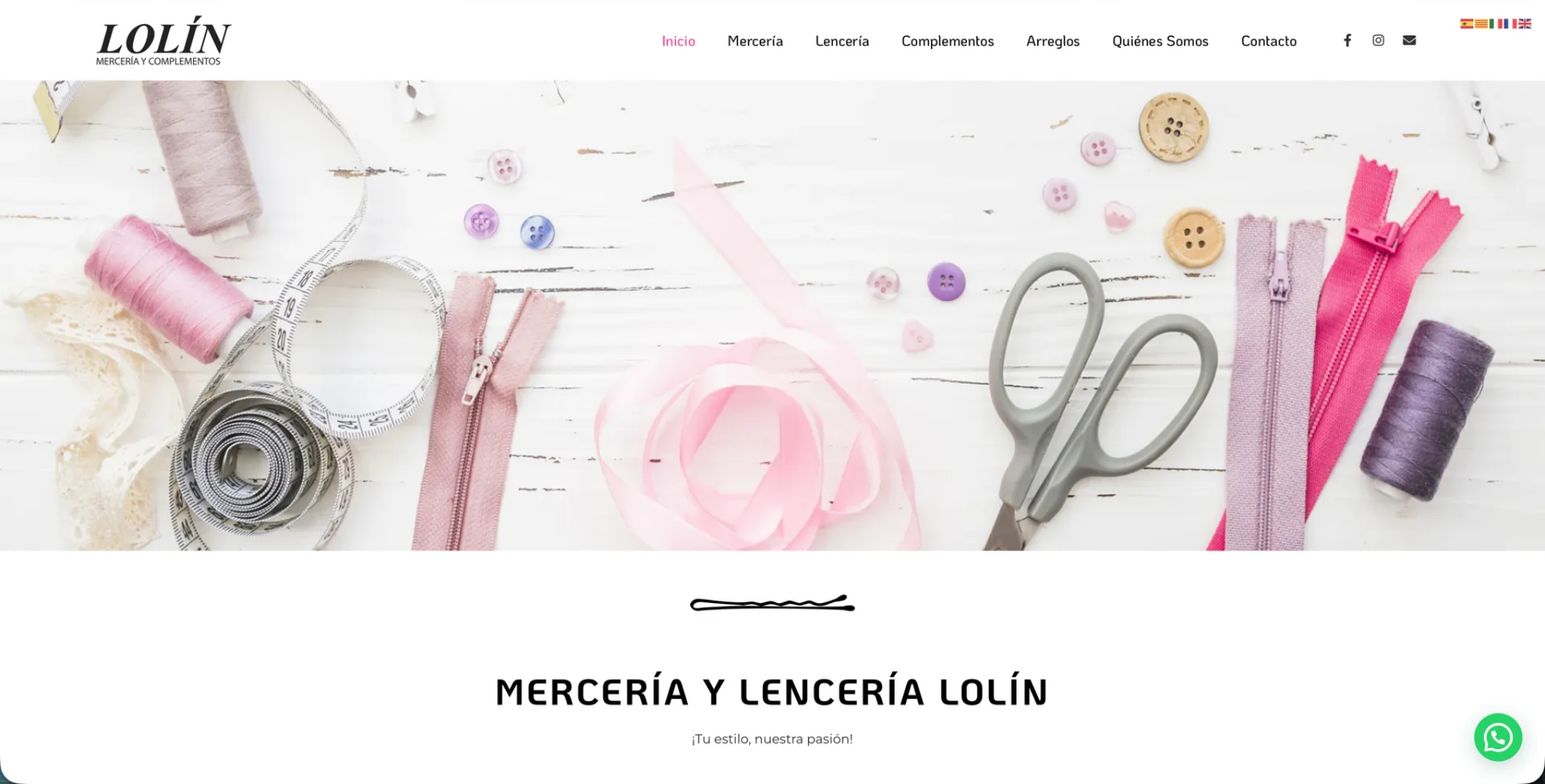 Página de inicio de Mercería y Lencería Lolín con materiales de costura