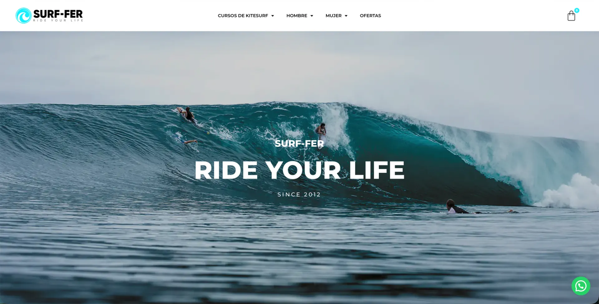 Página de inicio de Surf-fer con una imagen de deportes acuáticos